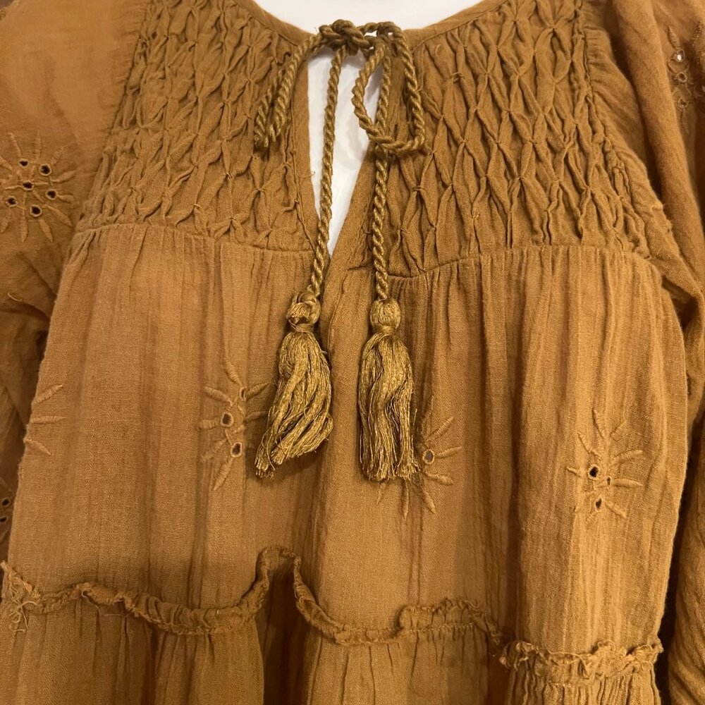 Free People Gold Tunic Tiered Baby Doll Dress
